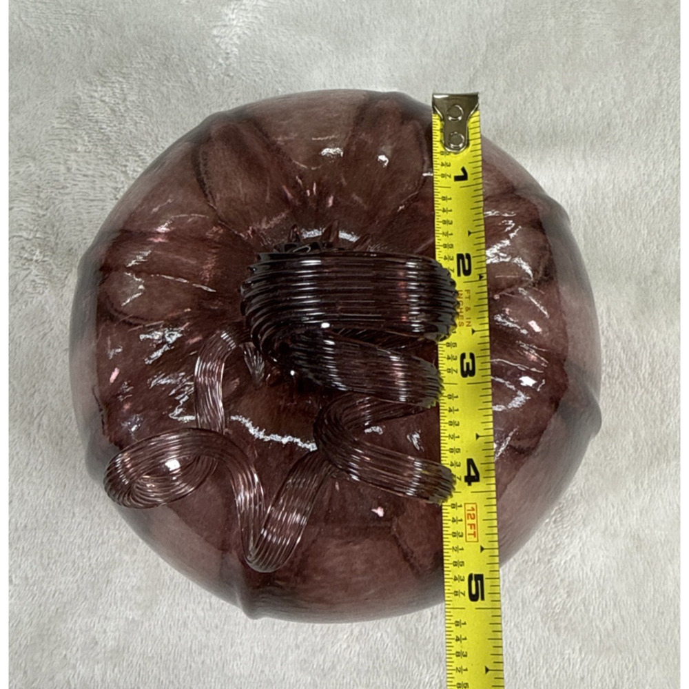 Art Glass Purple Pumpkin Figurine 6” Hand Blown Decorative Fall Harvest Home - Picture 11 of 12